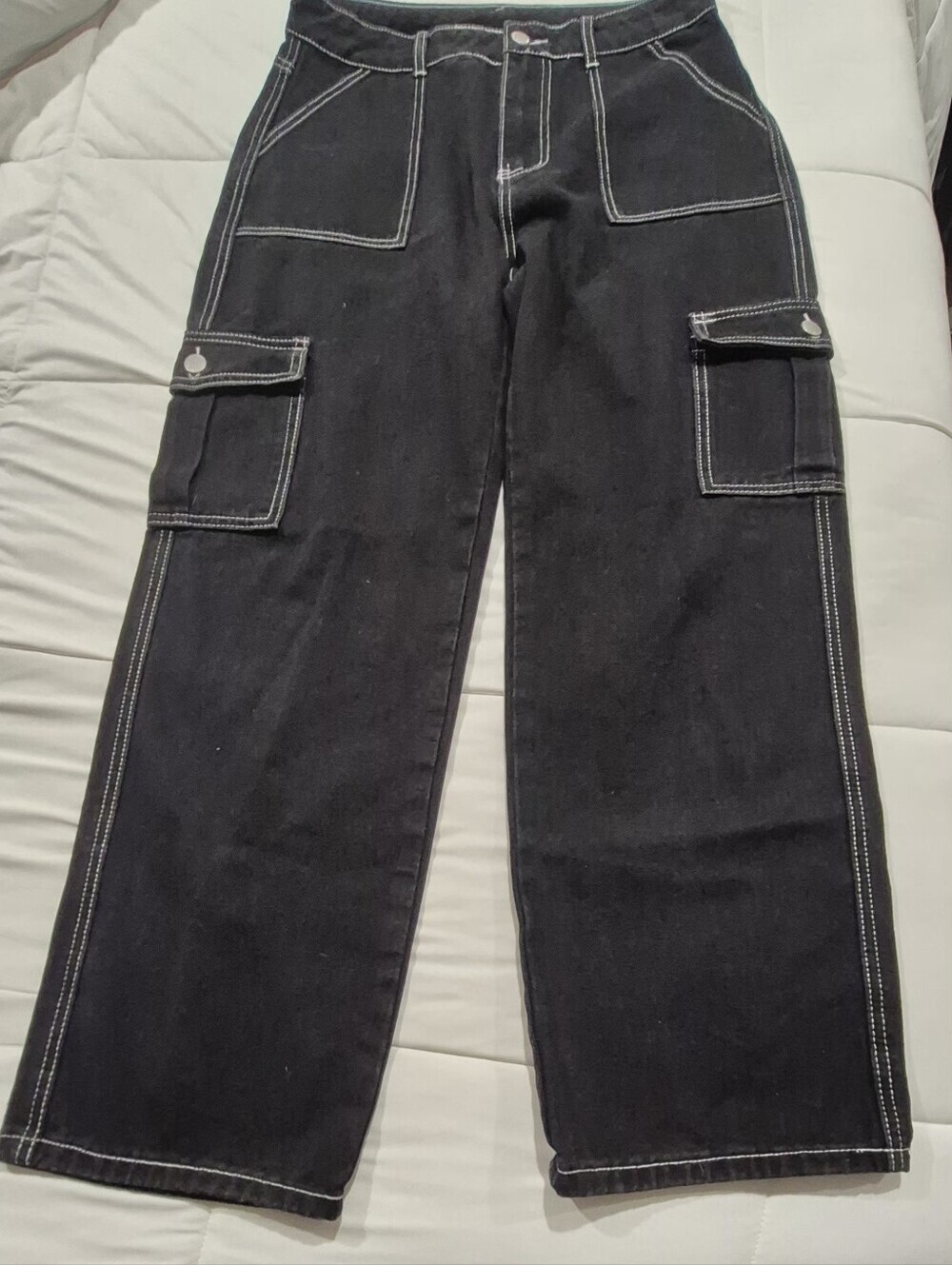 Black Cargo Pants with White Stitching